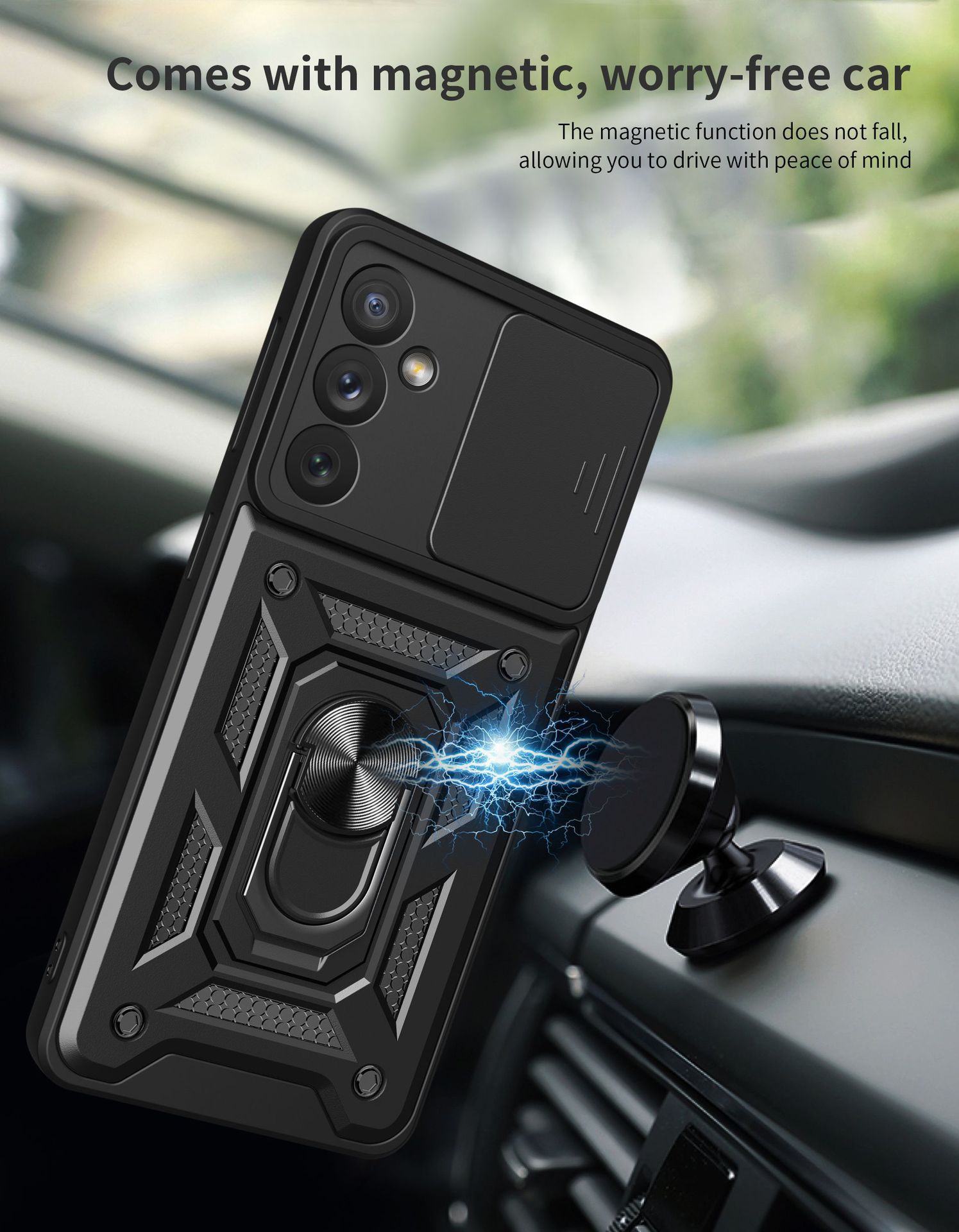 Samsung Galaxy A54 5G Phone Case with Sliding Camera Cover,Heavy Duty Rugged Military Grade Shockproof Built-in 360° Magnetic Stand Holder