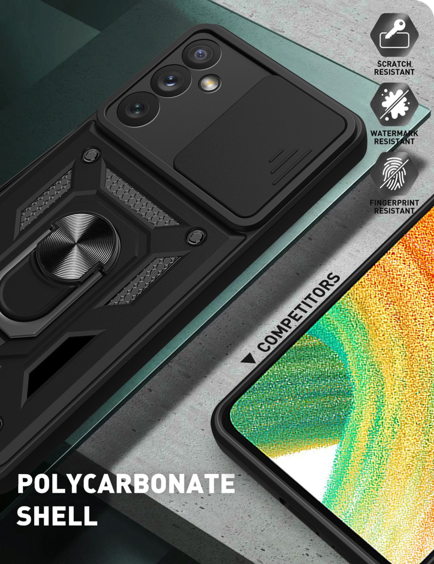 Samsung Galaxy A54 5G Phone Case with Sliding Camera Cover,Heavy Duty Rugged Military Grade Shockproof Built-in 360° Magnetic Stand Holder