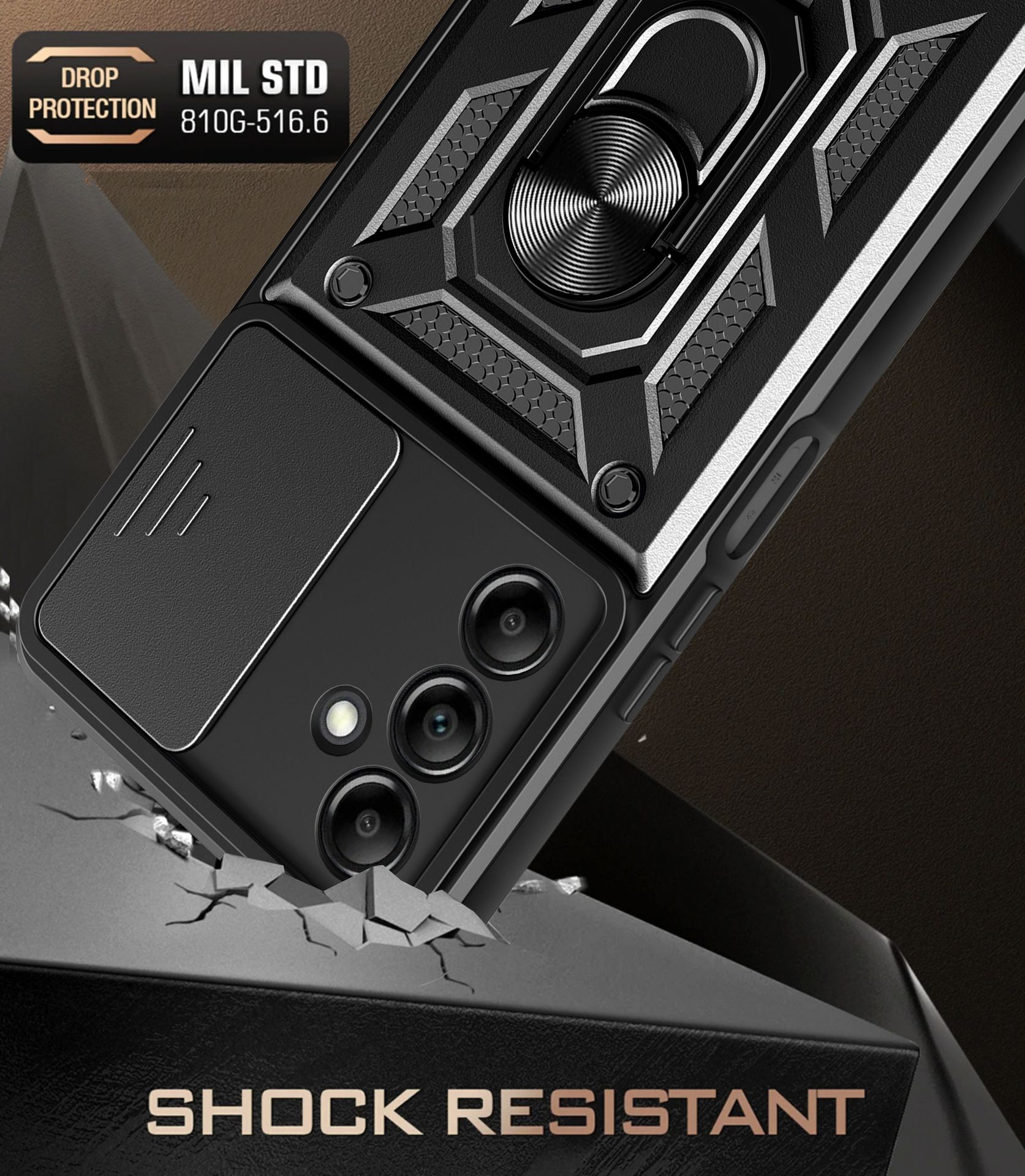 Samsung Galaxy A15 5G/4G Phone Case with Sliding Camera Cover,Heavy Duty Rugged Military Grade Shockproof Built-in 360° Magnetic Stand Holder