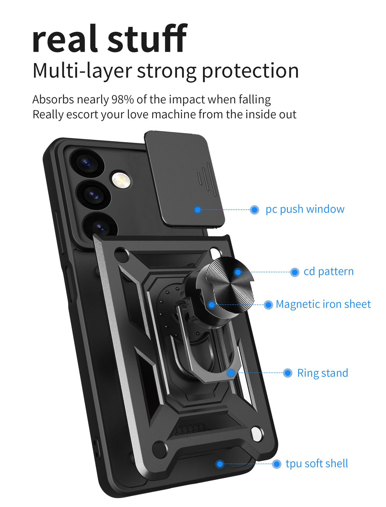Samsung Galaxy S24 Phone Case with Sliding Camera Cover,Heavy Duty Rugged Military Grade Shockproof Built-in 360° Magnetic Stand Holder