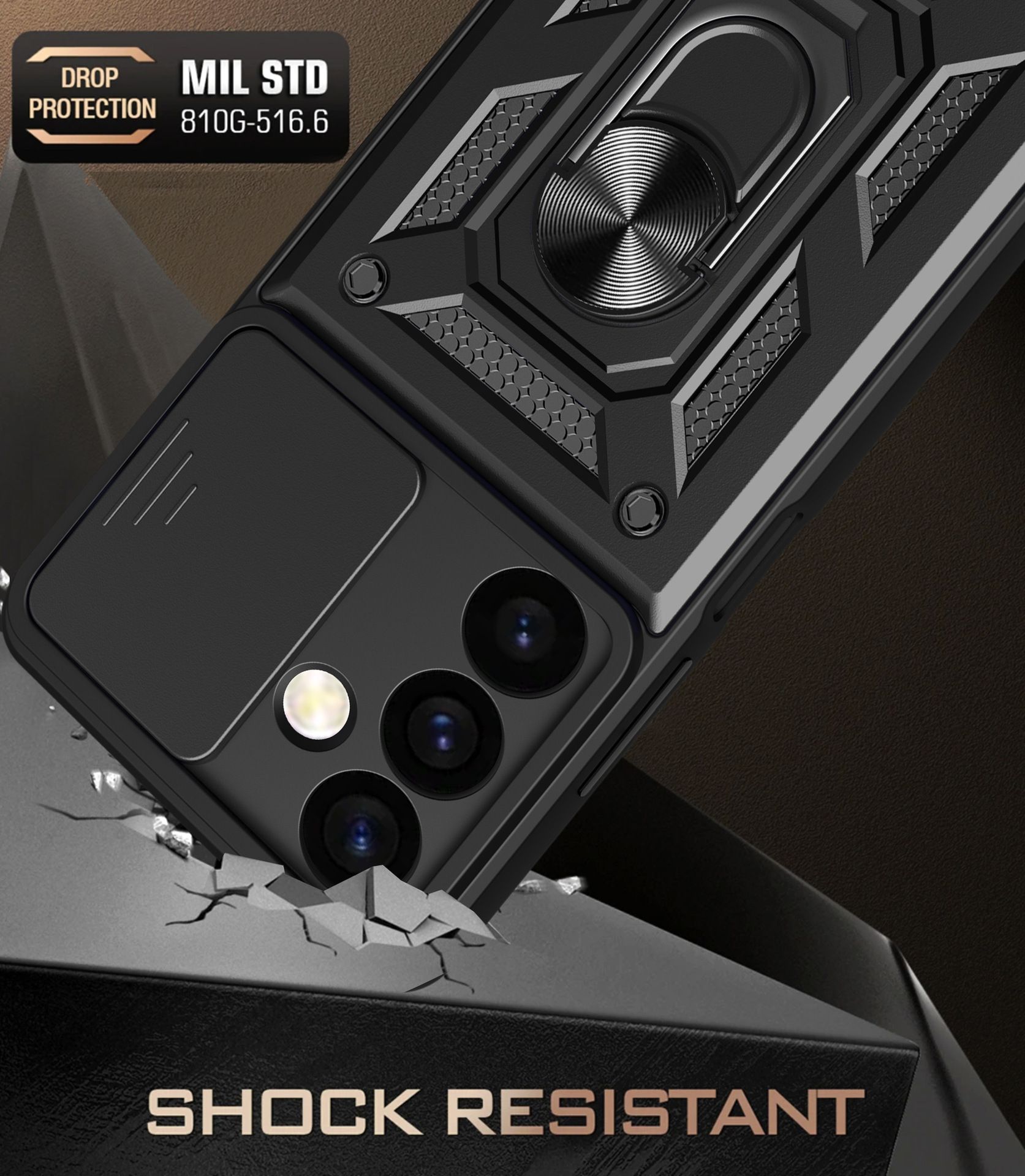 Samsung Galaxy S24 Phone Case with Sliding Camera Cover,Heavy Duty Rugged Military Grade Shockproof Built-in 360° Magnetic Stand Holder