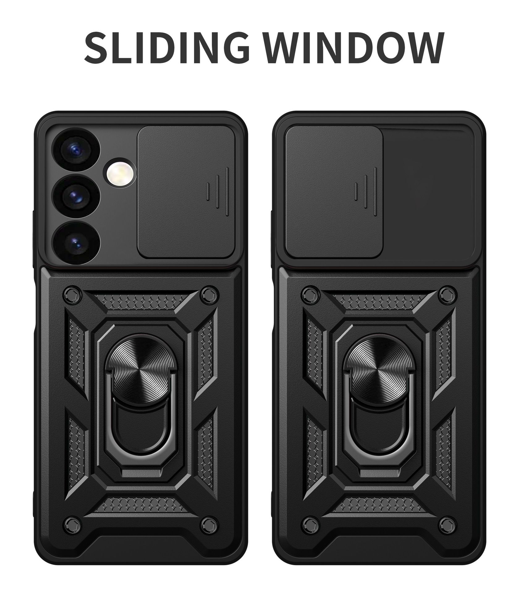 Samsung Galaxy S24 Phone Case with Sliding Camera Cover,Heavy Duty Rugged Military Grade Shockproof Built-in 360° Magnetic Stand Holder