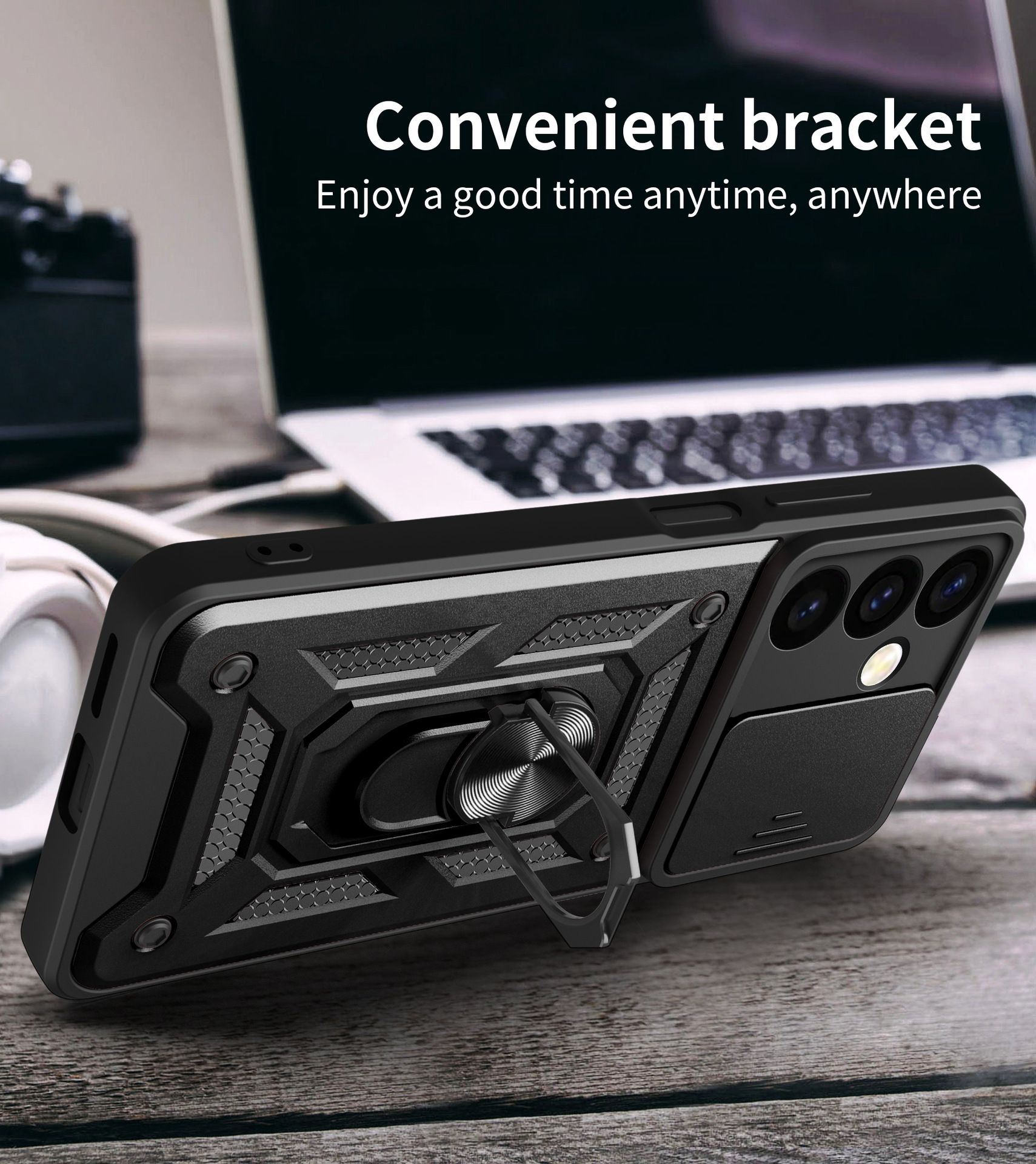 Samsung Galaxy S24 Phone Case with Sliding Camera Cover,Heavy Duty Rugged Military Grade Shockproof Built-in 360° Magnetic Stand Holder