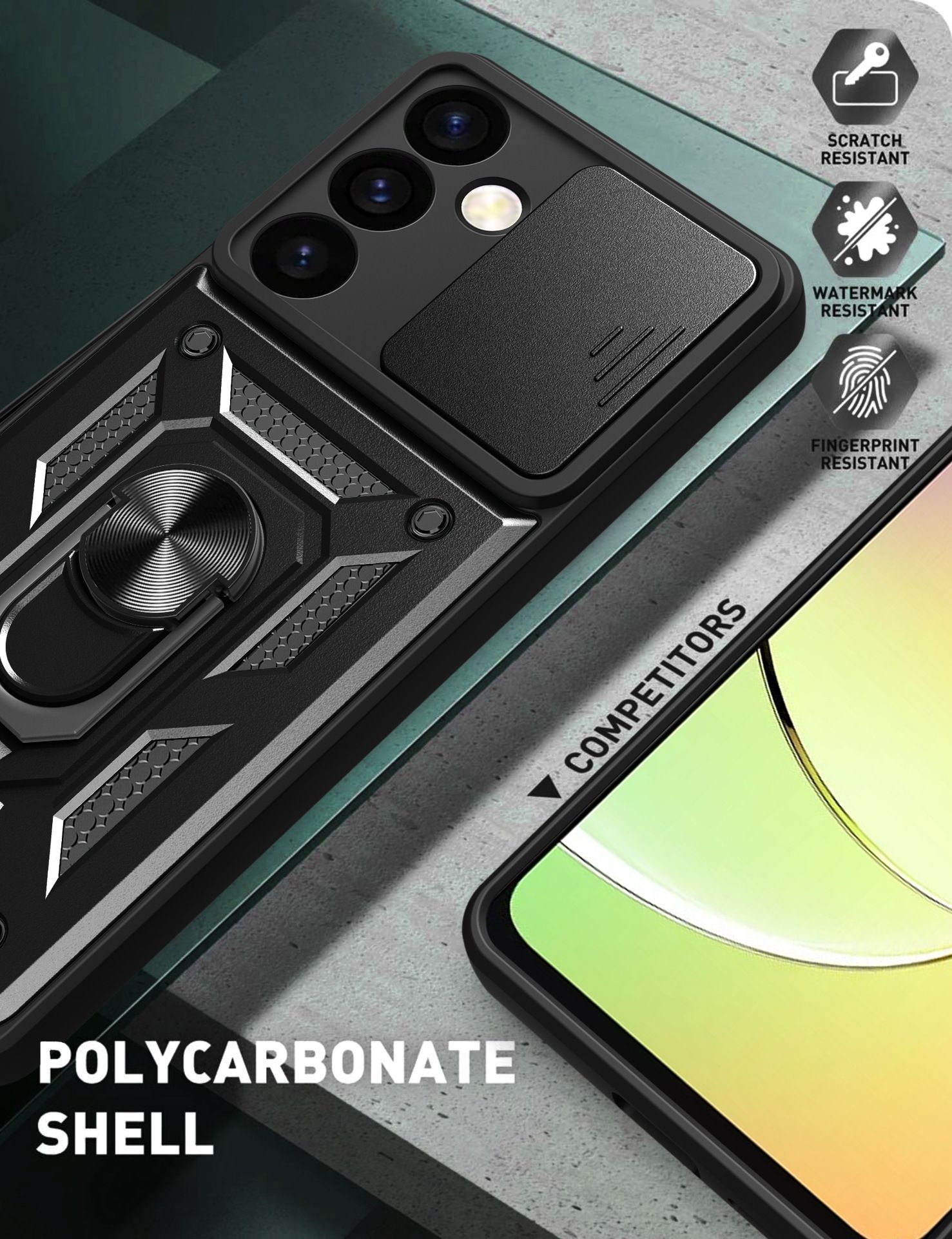 Samsung Galaxy S24 Phone Case with Sliding Camera Cover,Heavy Duty Rugged Military Grade Shockproof Built-in 360° Magnetic Stand Holder