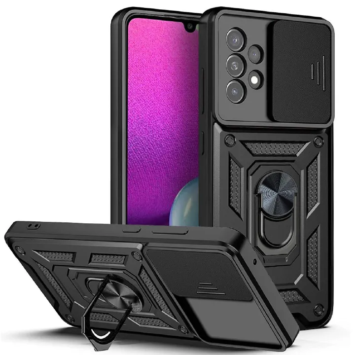 Samsung Galaxy A23 Phone Case with Sliding Camera Cover,Heavy Duty Rugged Military Grade Shockproof Built-in 360° Magnetic Stand Holder