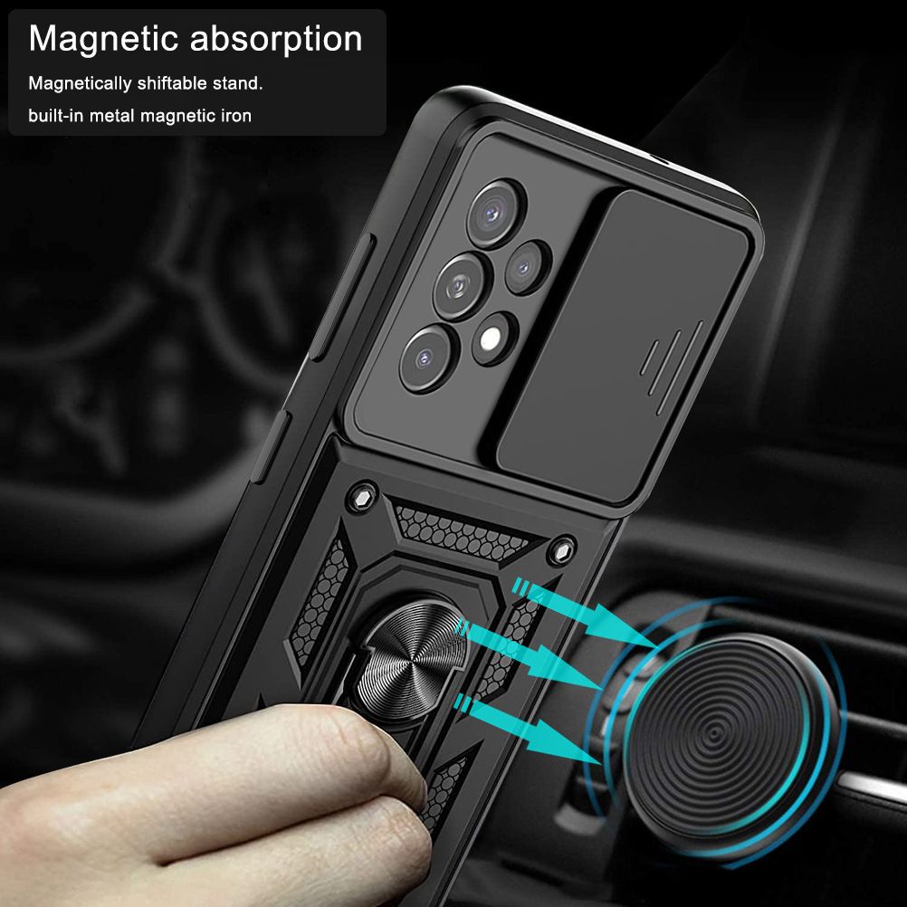 Samsung Galaxy A23 Phone Case with Sliding Camera Cover,Heavy Duty Rugged Military Grade Shockproof Built-in 360° Magnetic Stand Holder