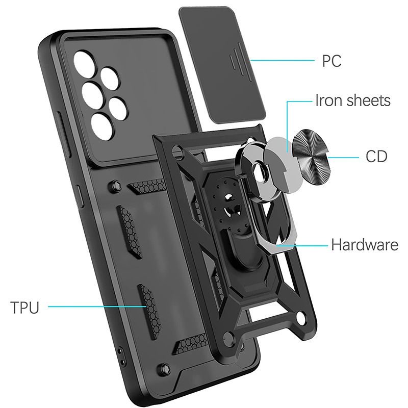 Samsung Galaxy A23 Phone Case with Sliding Camera Cover,Heavy Duty Rugged Military Grade Shockproof Built-in 360° Magnetic Stand Holder