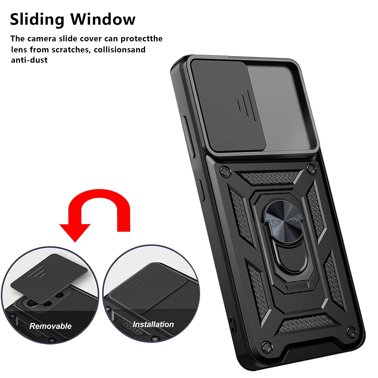 Samsung Galaxy A23 Phone Case with Sliding Camera Cover,Heavy Duty Rugged Military Grade Shockproof Built-in 360° Magnetic Stand Holder