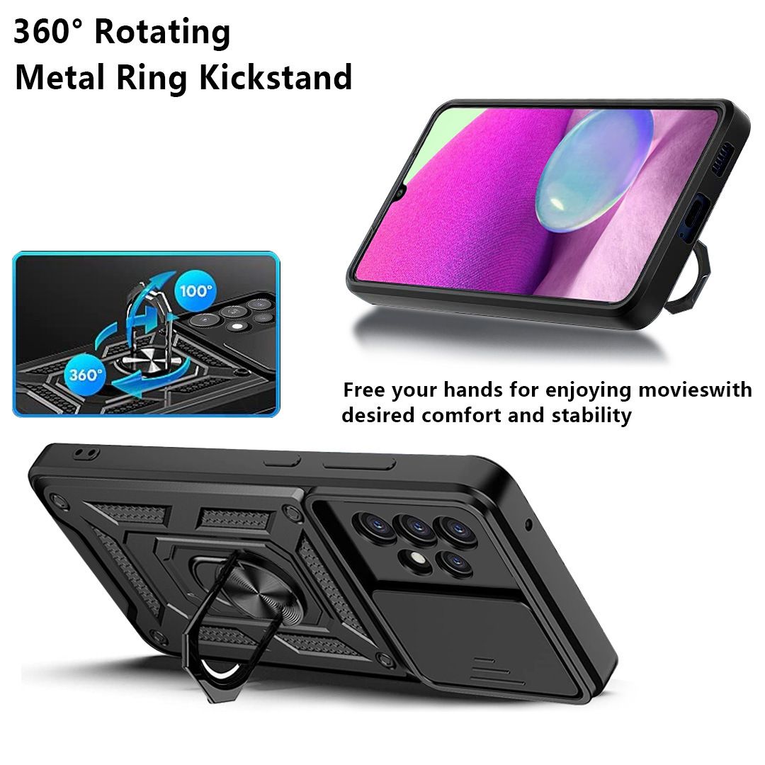 Samsung Galaxy A23 Phone Case with Sliding Camera Cover,Heavy Duty Rugged Military Grade Shockproof Built-in 360° Magnetic Stand Holder