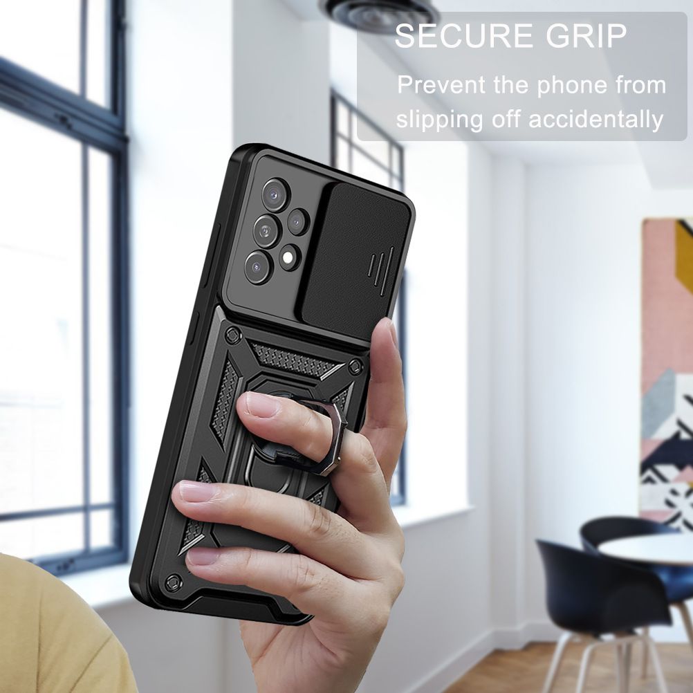 Samsung Galaxy A23 Phone Case with Sliding Camera Cover,Heavy Duty Rugged Military Grade Shockproof Built-in 360° Magnetic Stand Holder