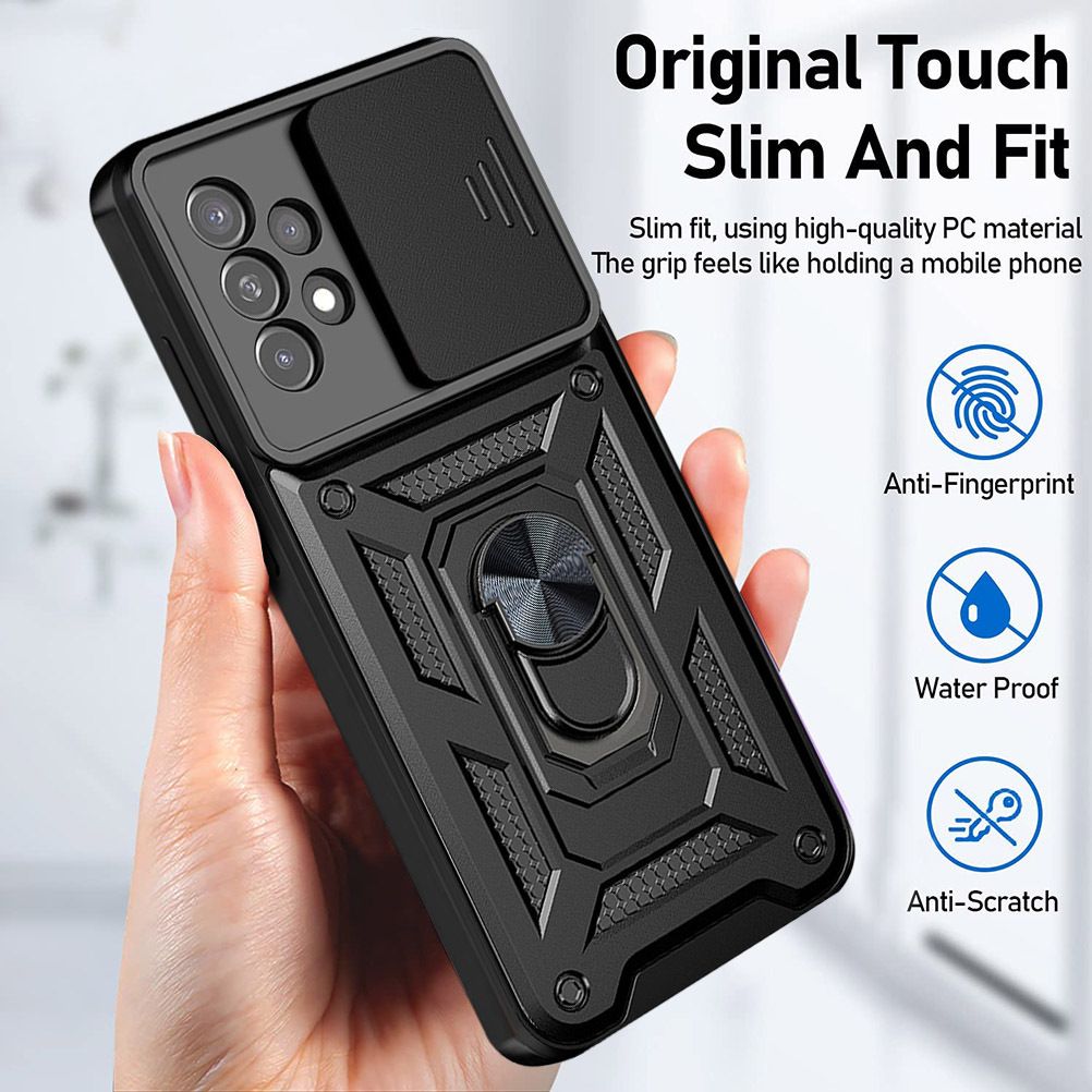 Samsung Galaxy A23 Phone Case with Sliding Camera Cover,Heavy Duty Rugged Military Grade Shockproof Built-in 360° Magnetic Stand Holder