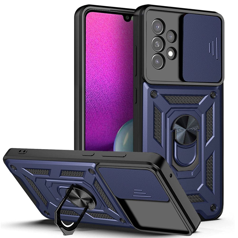 Samsung Galaxy A23 Phone Case with Sliding Camera Cover,Heavy Duty Rugged Military Grade Shockproof Built-in 360° Magnetic Stand Holder