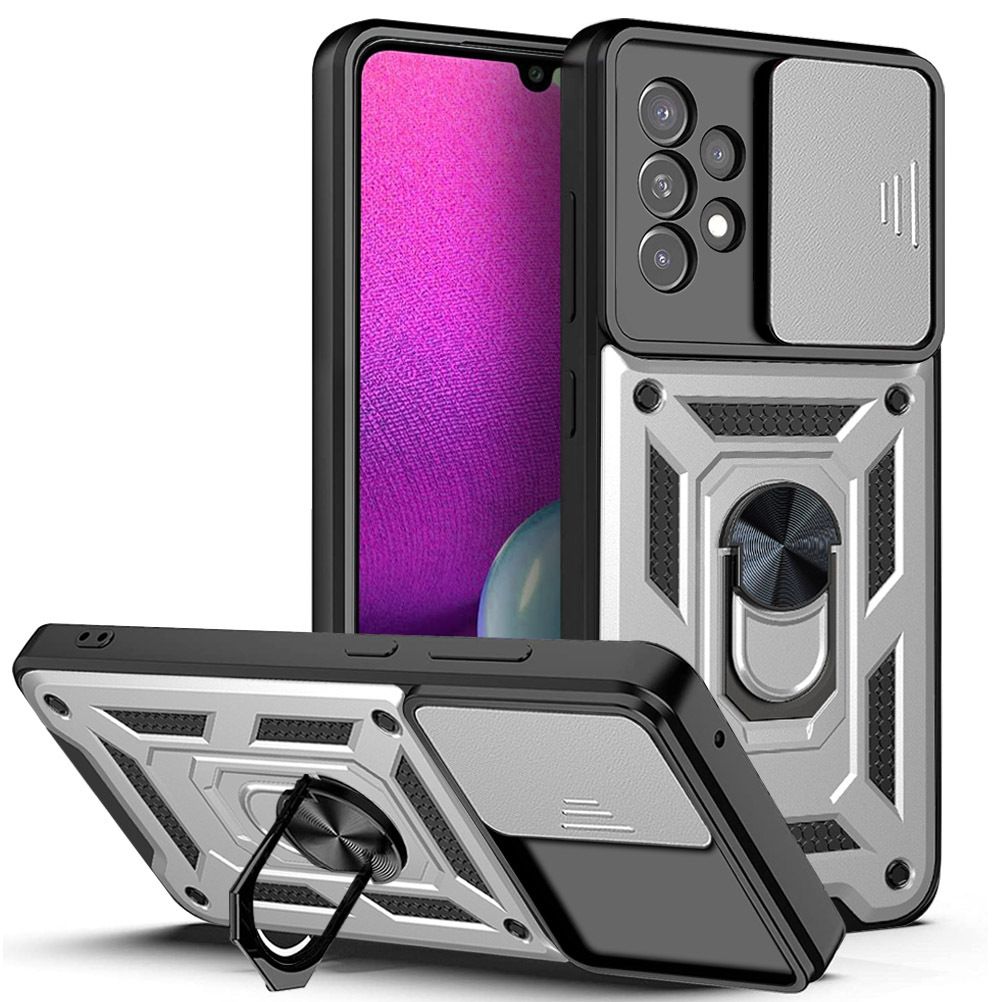 Samsung Galaxy A23 Phone Case with Sliding Camera Cover,Heavy Duty Rugged Military Grade Shockproof Built-in 360° Magnetic Stand Holder
