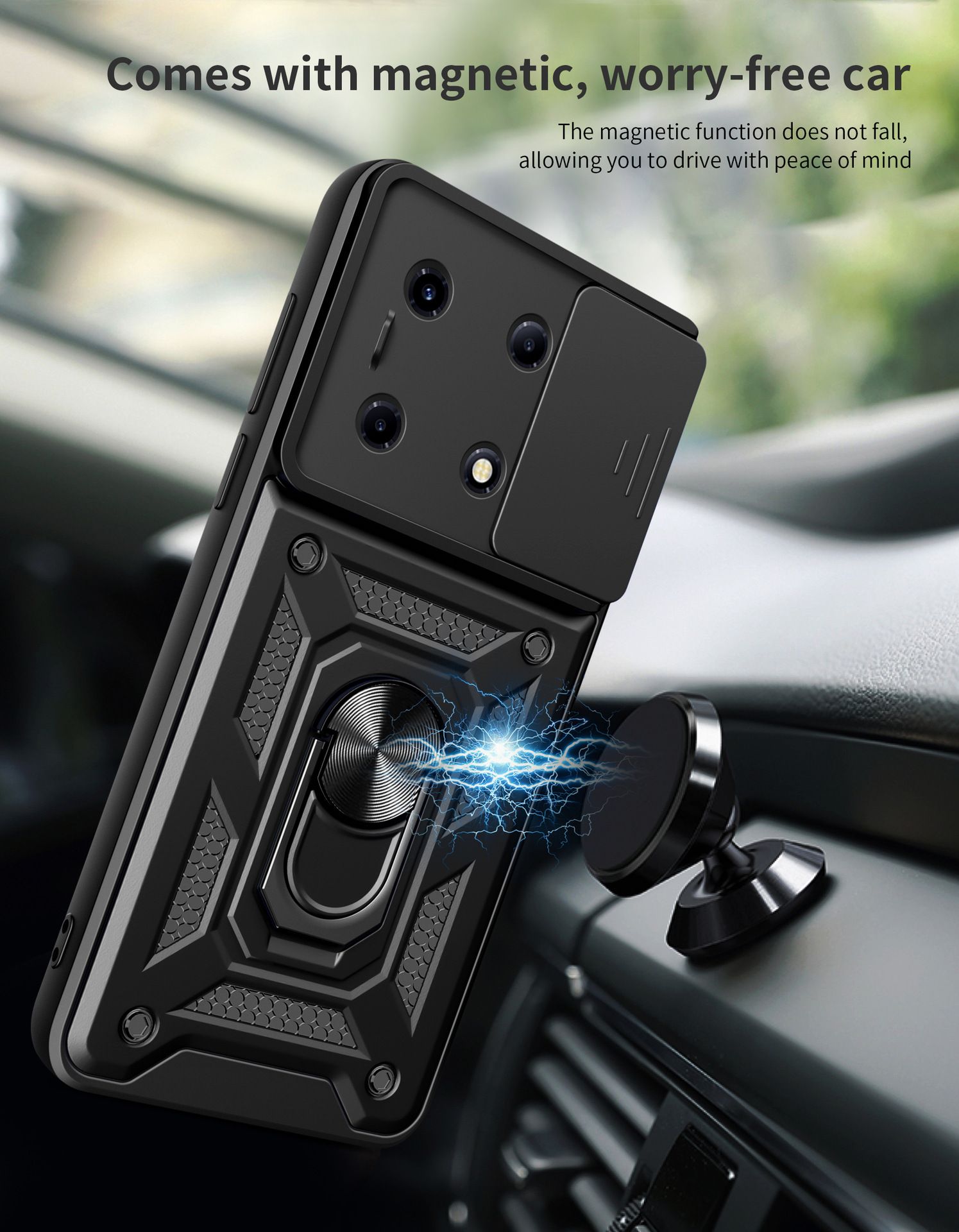 Infinix Note 30 VIP Phone Case with Sliding Camera Cover,Heavy Duty Rugged Military Grade Shockproof Built-in 360° Magnetic Stand Holder