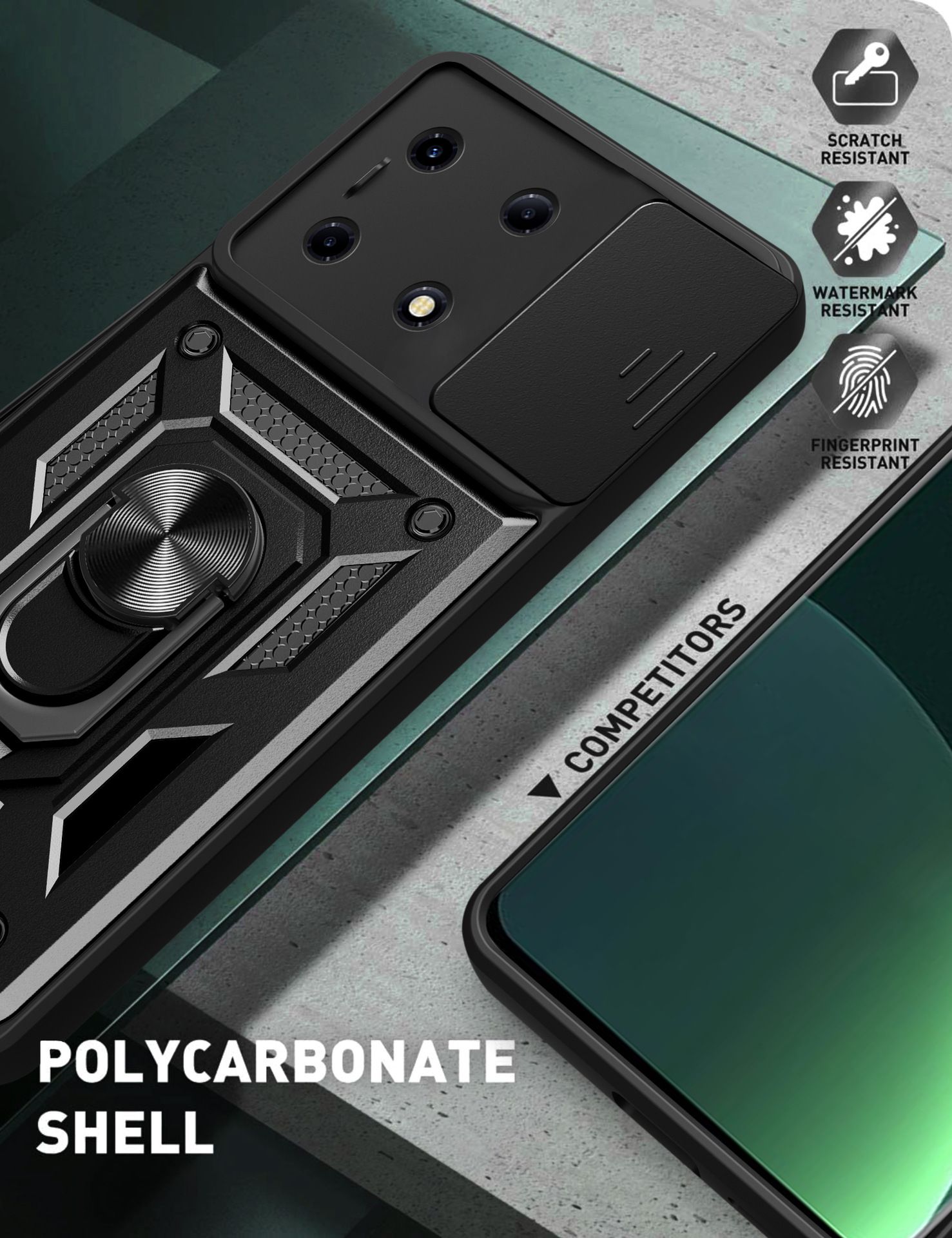 Infinix Note 30 VIP Phone Case with Sliding Camera Cover,Heavy Duty Rugged Military Grade Shockproof Built-in 360° Magnetic Stand Holder