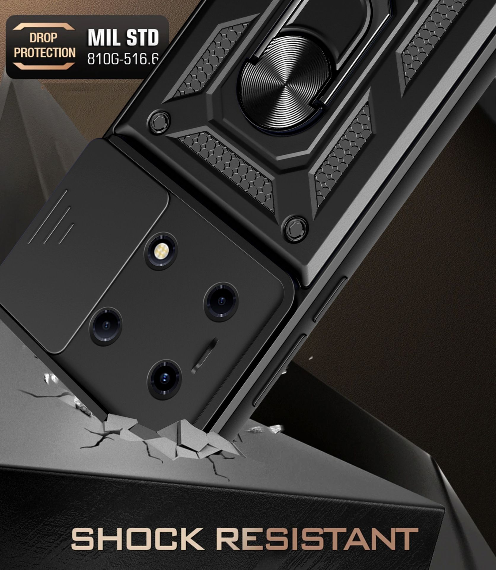Infinix Note 30 VIP Phone Case with Sliding Camera Cover,Heavy Duty Rugged Military Grade Shockproof Built-in 360° Magnetic Stand Holder