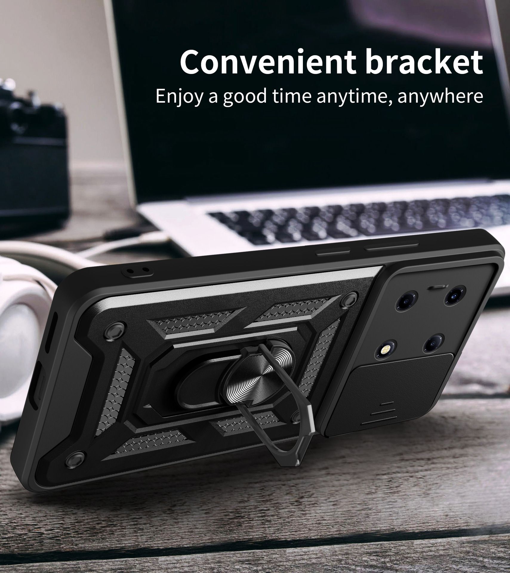 Infinix Note 30 VIP Phone Case with Sliding Camera Cover,Heavy Duty Rugged Military Grade Shockproof Built-in 360° Magnetic Stand Holder