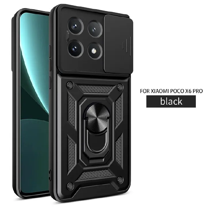 Xiaomi Poco X6 Pro 5G Phone Case with Sliding Camera Cover,Heavy Duty Rugged Military Grade Shockproof Built-in 360° Magnetic Stand Holder