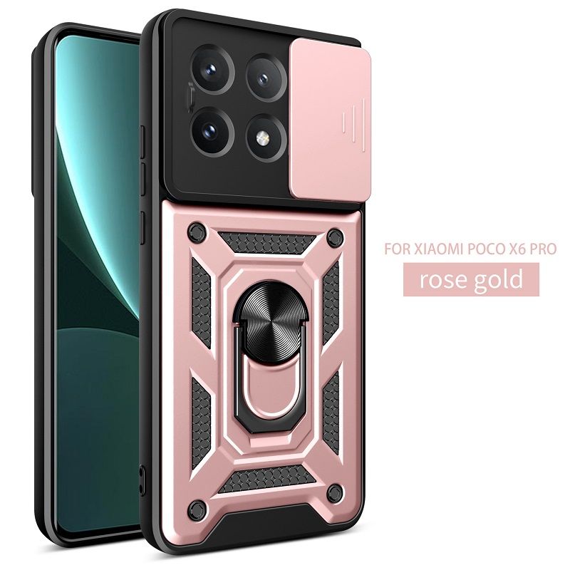 Xiaomi Poco X6 Pro 5G Phone Case with Sliding Camera Cover,Heavy Duty Rugged Military Grade Shockproof Built-in 360° Magnetic Stand Holder