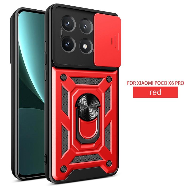 Xiaomi Poco X6 Pro 5G Phone Case with Sliding Camera Cover,Heavy Duty Rugged Military Grade Shockproof Built-in 360° Magnetic Stand Holder