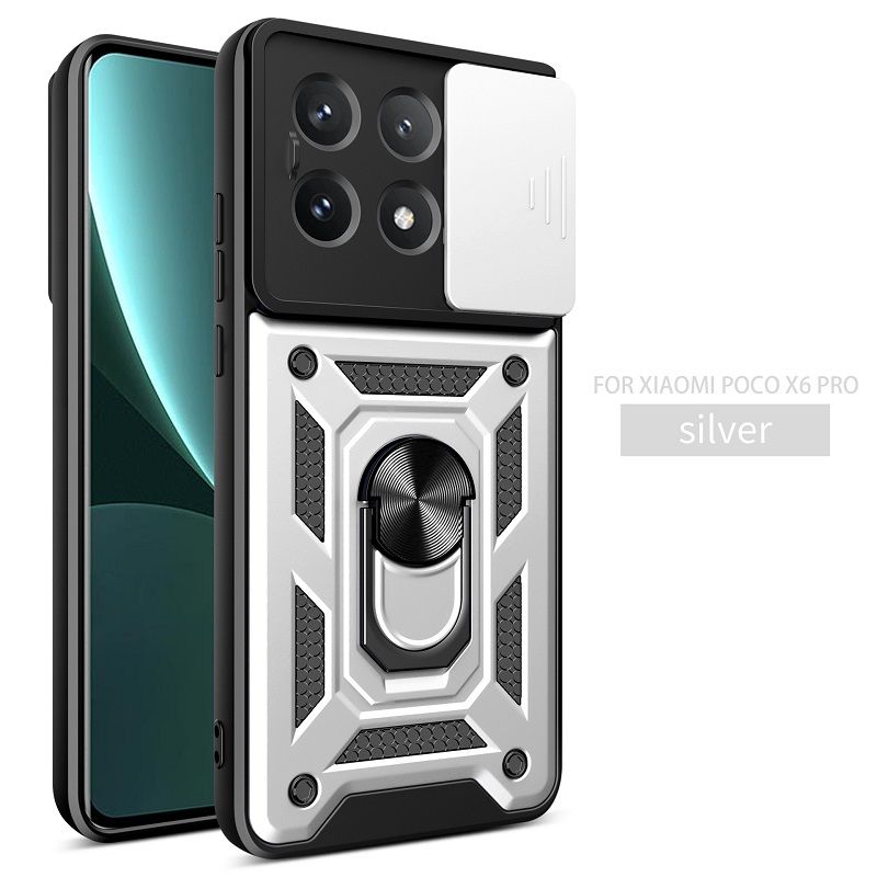 Xiaomi Poco X6 Pro 5G Phone Case with Sliding Camera Cover,Heavy Duty Rugged Military Grade Shockproof Built-in 360° Magnetic Stand Holder