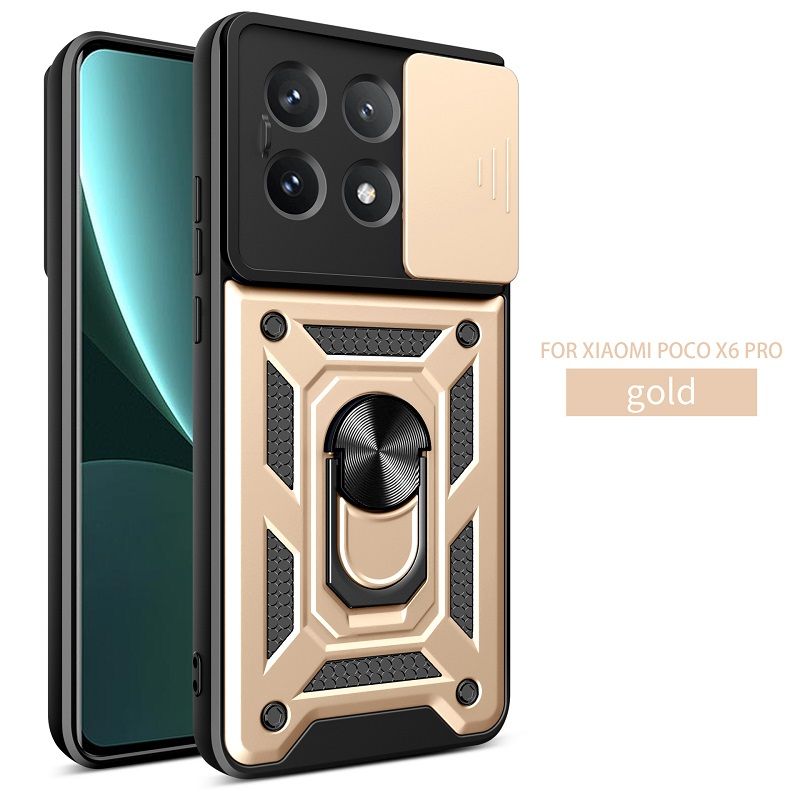 Xiaomi Poco X6 Pro 5G Phone Case with Sliding Camera Cover,Heavy Duty Rugged Military Grade Shockproof Built-in 360° Magnetic Stand Holder