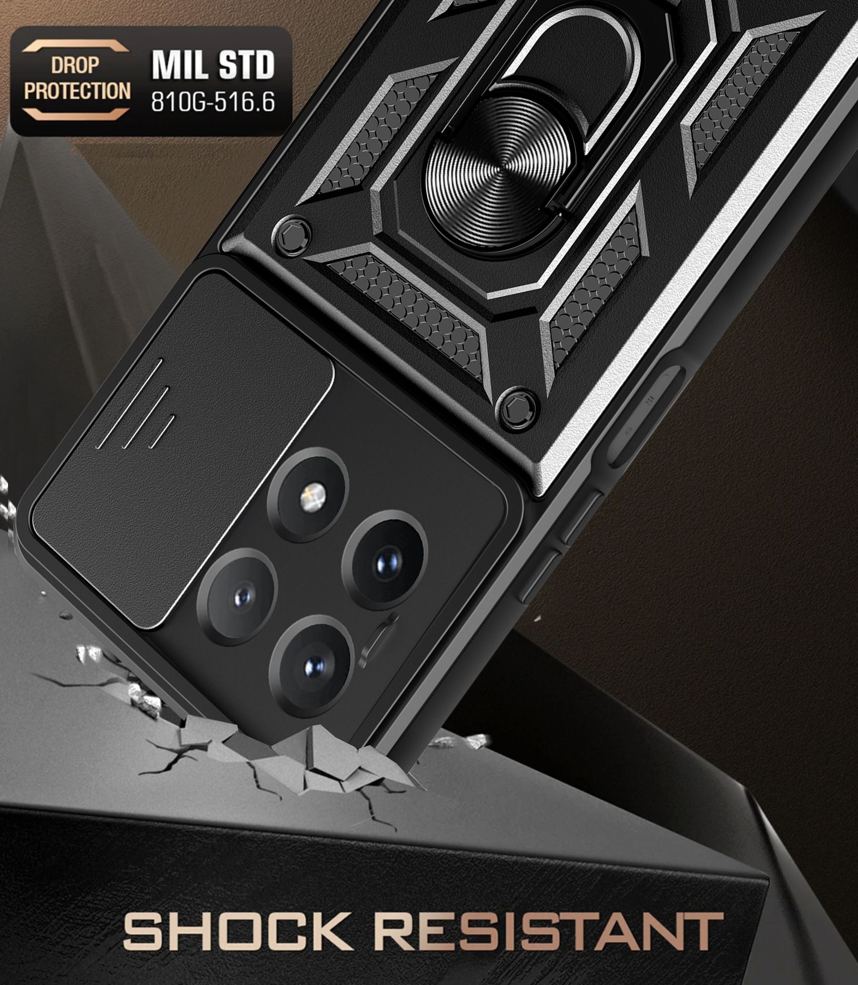 Xiaomi Poco X6 Pro 5G Phone Case with Sliding Camera Cover,Heavy Duty Rugged Military Grade Shockproof Built-in 360° Magnetic Stand Holder