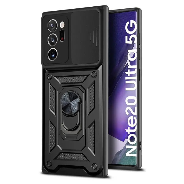 Samsung Galaxy Note20 Ultra Phone Case with Sliding Camera Cover,Heavy Duty Rugged Military Grade Shockproof Built-in 360° Magnetic Stand Holder