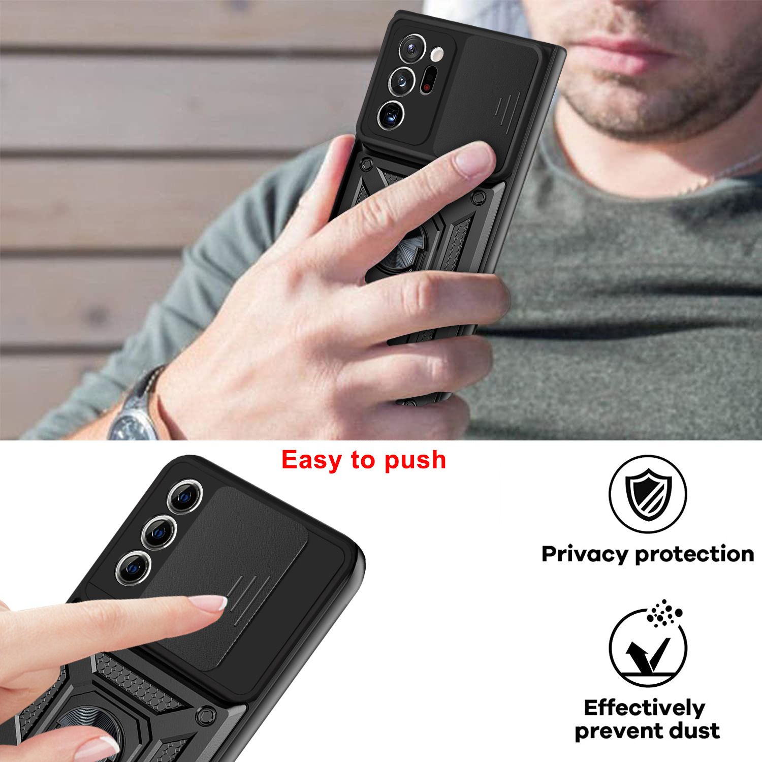 Samsung Galaxy Note20 Ultra Phone Case with Sliding Camera Cover,Heavy Duty Rugged Military Grade Shockproof Built-in 360° Magnetic Stand Holder