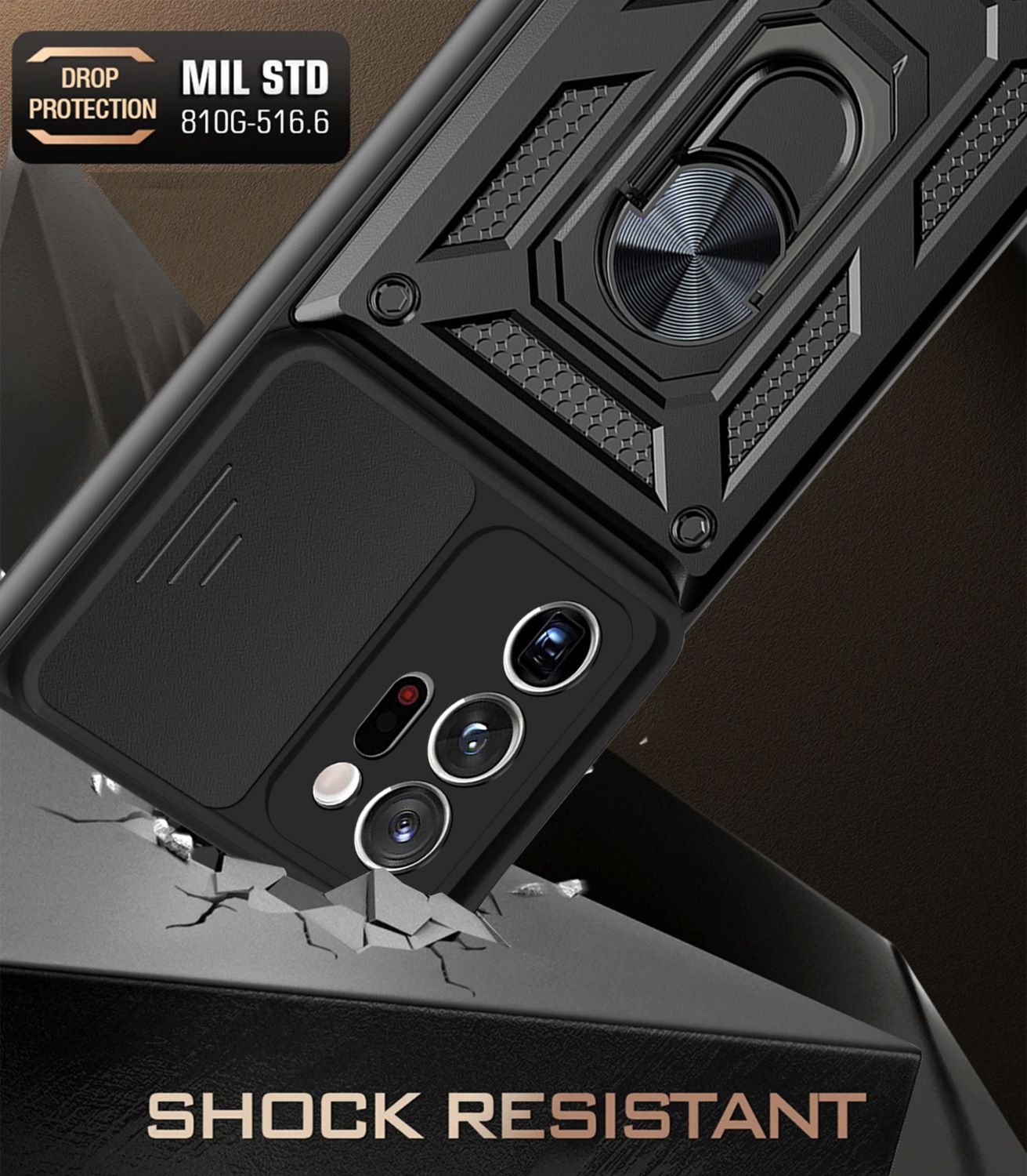 Samsung Galaxy Note20 Ultra Phone Case with Sliding Camera Cover,Heavy Duty Rugged Military Grade Shockproof Built-in 360° Magnetic Stand Holder