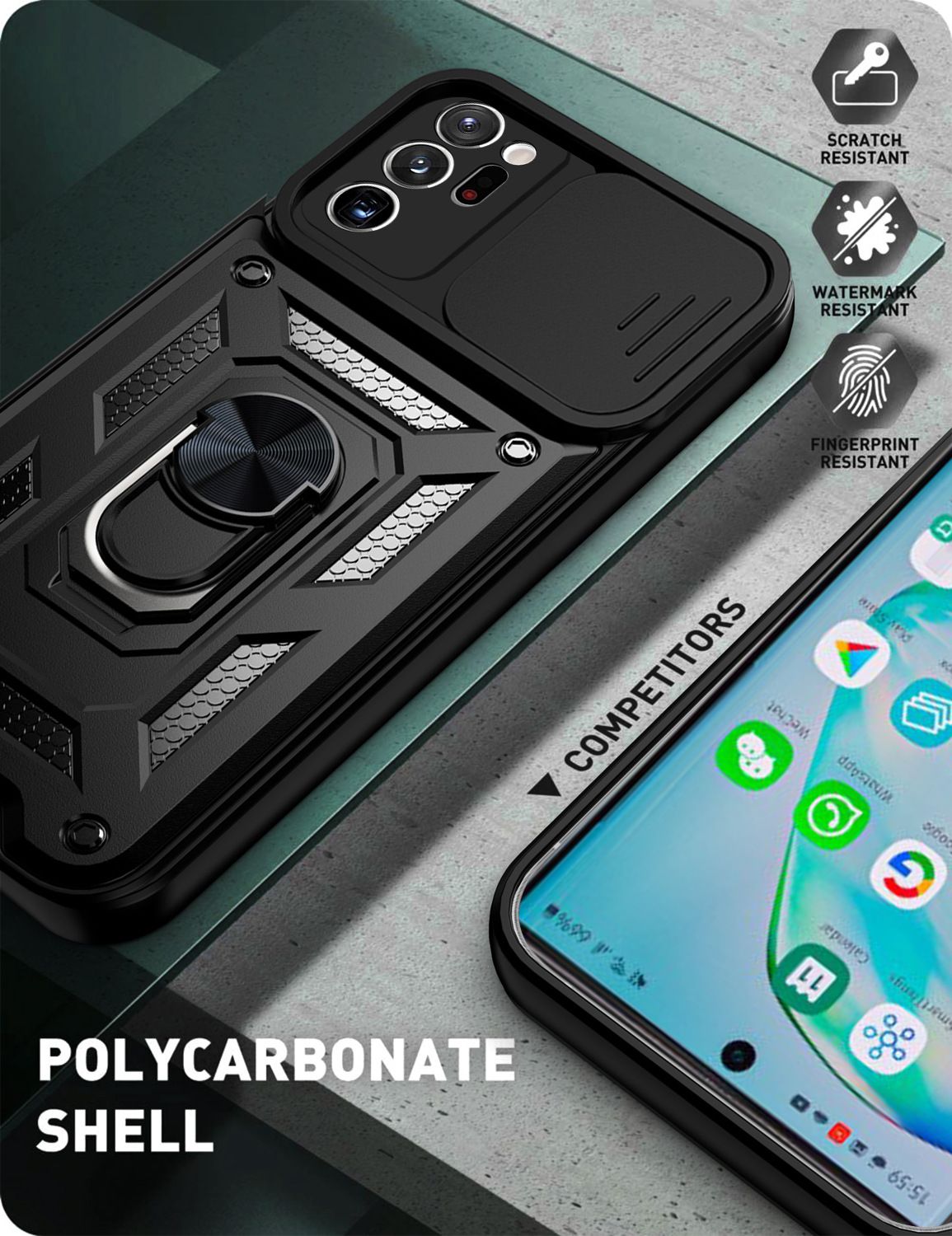 Samsung Galaxy Note20 Ultra Phone Case with Sliding Camera Cover,Heavy Duty Rugged Military Grade Shockproof Built-in 360° Magnetic Stand Holder