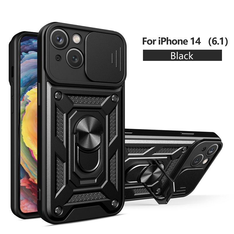 iPhone 14 Phone Case with Sliding Camera Cover,Heavy Duty Rugged Military Grade Shockproof Built-in 360° Magnetic Stand Holder