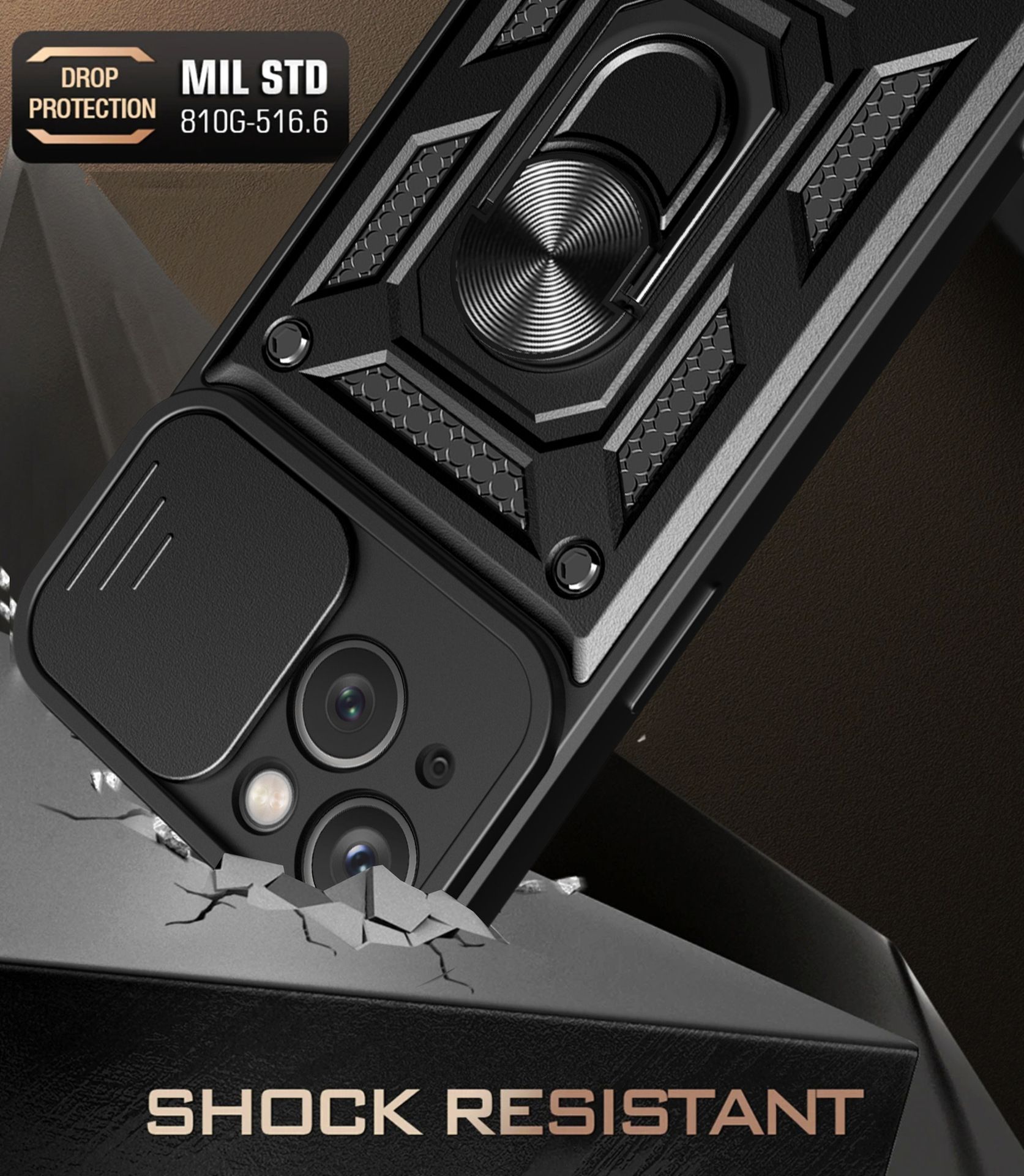 iPhone 14 Phone Case with Sliding Camera Cover,Heavy Duty Rugged Military Grade Shockproof Built-in 360° Magnetic Stand Holder