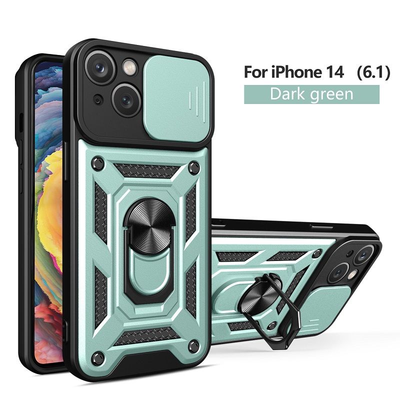 iPhone 14 Phone Case with Sliding Camera Cover,Heavy Duty Rugged Military Grade Shockproof Built-in 360° Magnetic Stand Holder