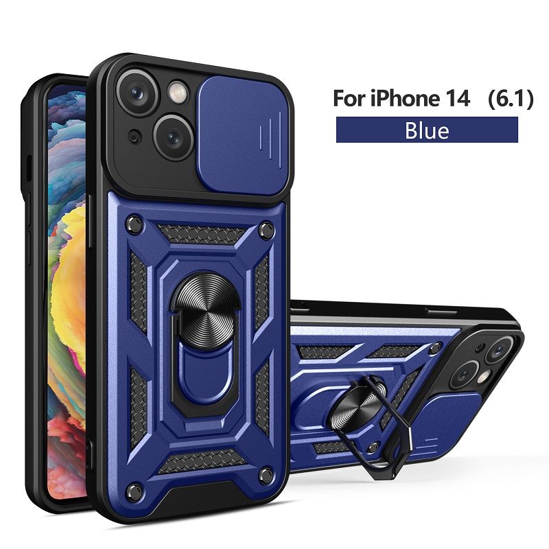iPhone 14 Phone Case with Sliding Camera Cover,Heavy Duty Rugged Military Grade Shockproof Built-in 360° Magnetic Stand Holder