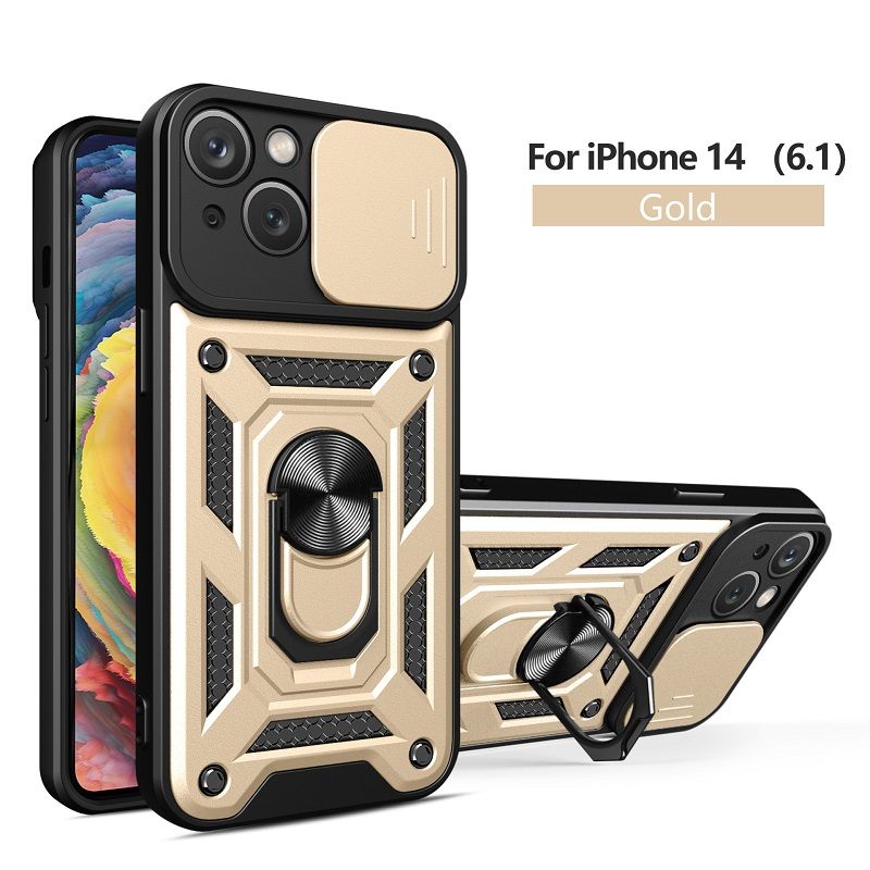 iPhone 14 Phone Case with Sliding Camera Cover,Heavy Duty Rugged Military Grade Shockproof Built-in 360° Magnetic Stand Holder