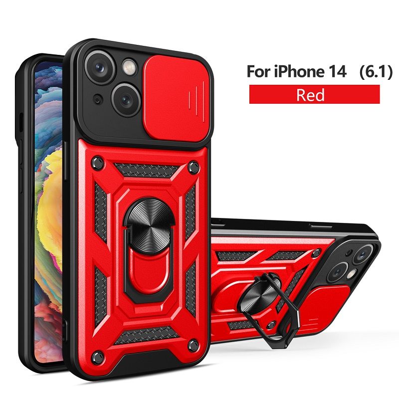 iPhone 14 Phone Case with Sliding Camera Cover,Heavy Duty Rugged Military Grade Shockproof Built-in 360° Magnetic Stand Holder