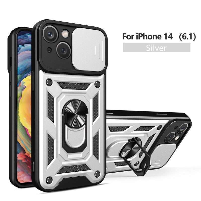 iPhone 14 Phone Case with Sliding Camera Cover,Heavy Duty Rugged Military Grade Shockproof Built-in 360° Magnetic Stand Holder