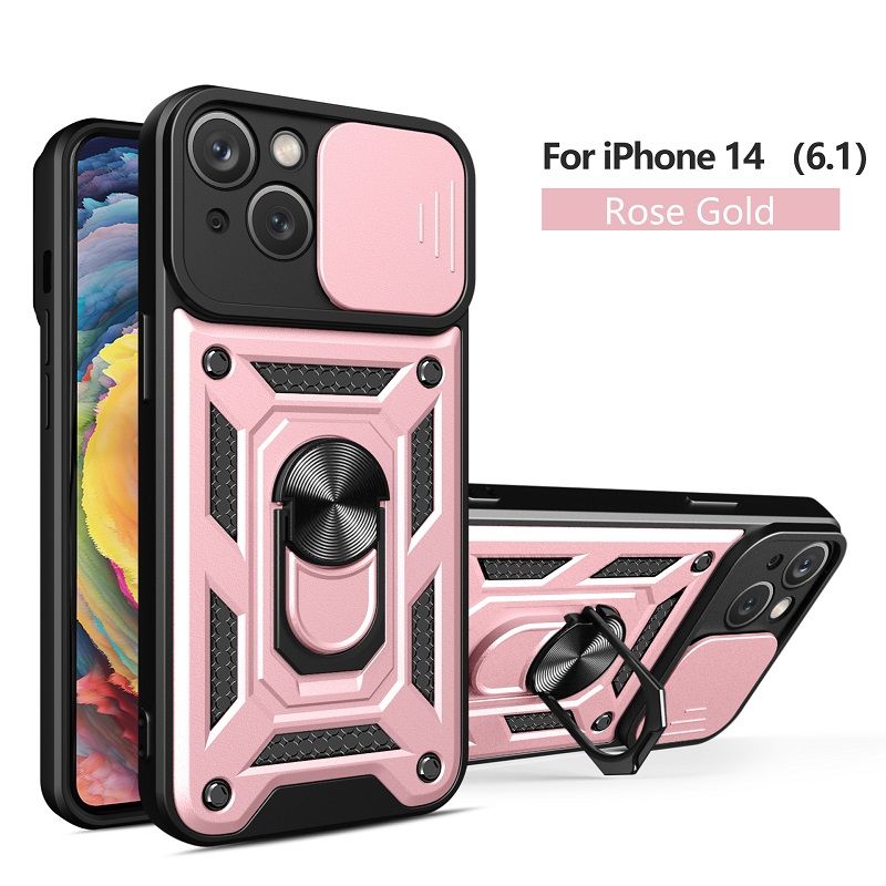 iPhone 14 Phone Case with Sliding Camera Cover,Heavy Duty Rugged Military Grade Shockproof Built-in 360° Magnetic Stand Holder