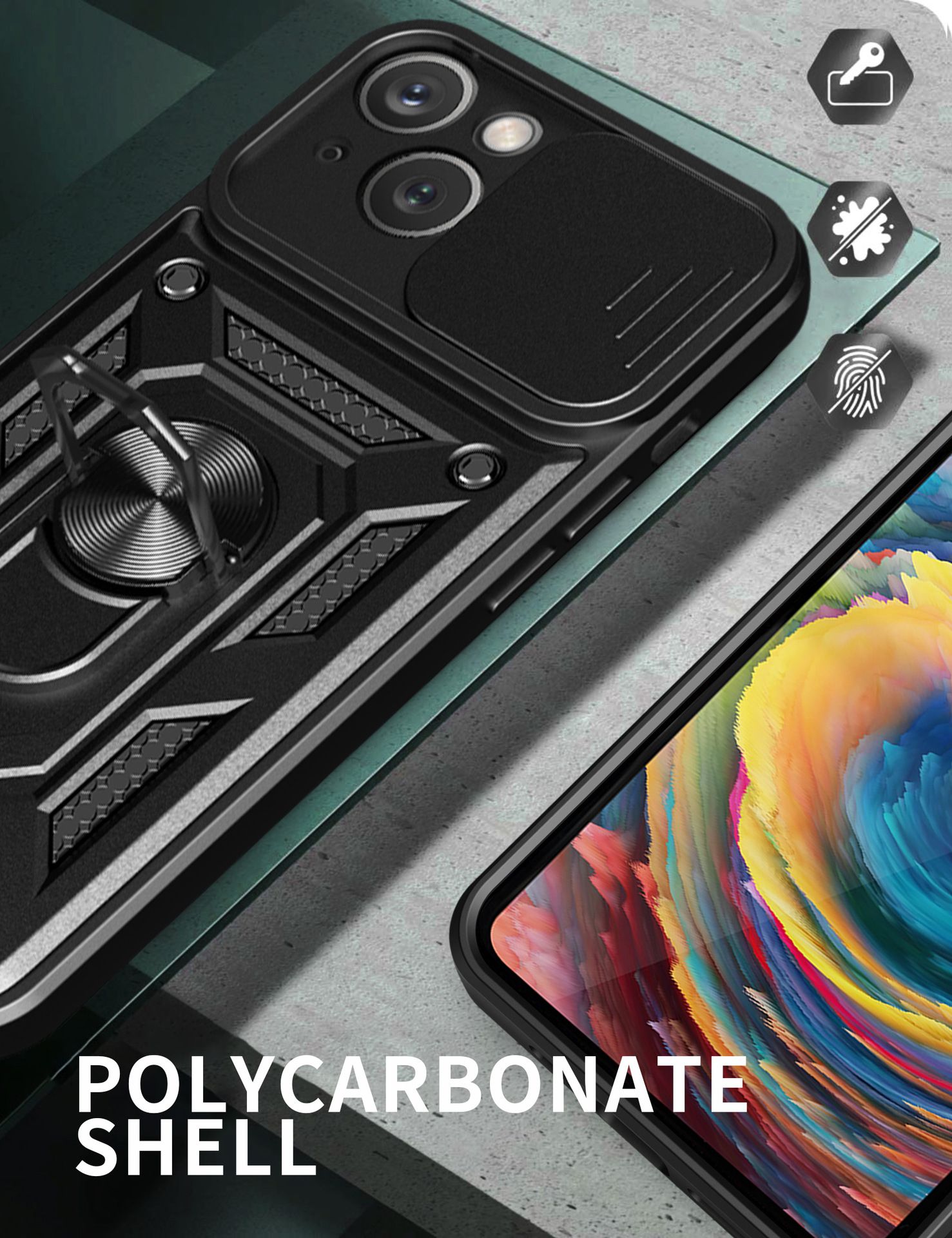 iPhone 14 Phone Case with Sliding Camera Cover,Heavy Duty Rugged Military Grade Shockproof Built-in 360° Magnetic Stand Holder