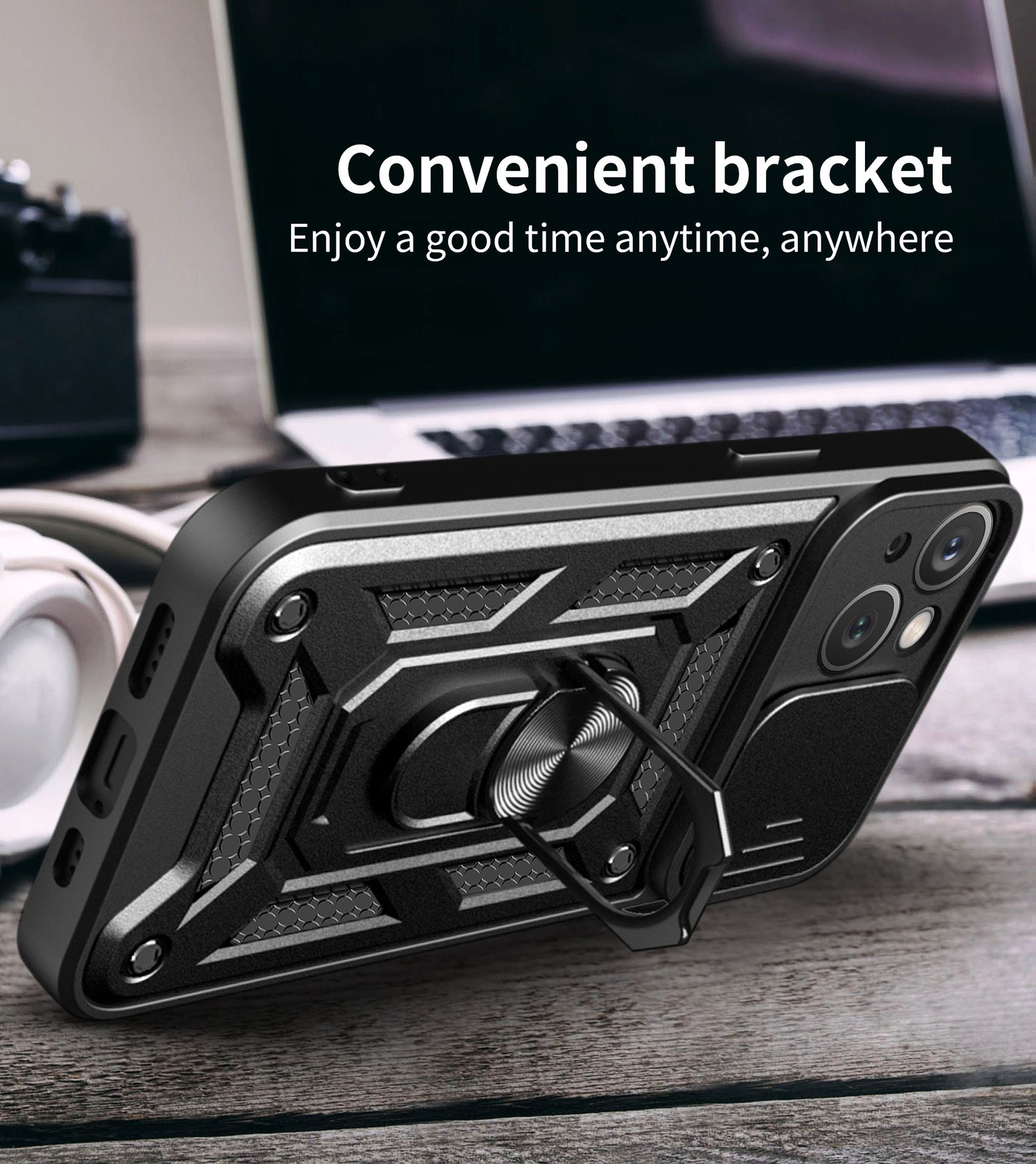 iPhone 14 Phone Case with Sliding Camera Cover,Heavy Duty Rugged Military Grade Shockproof Built-in 360° Magnetic Stand Holder