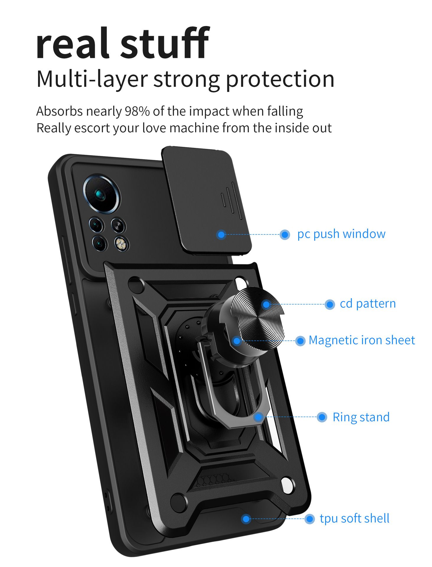 Infinix Note 11 Pro/Note 11S Phone Case with Sliding Camera Cover,Heavy Duty Rugged Military Grade Shockproof Built-in 360° Magnetic Stand Holder