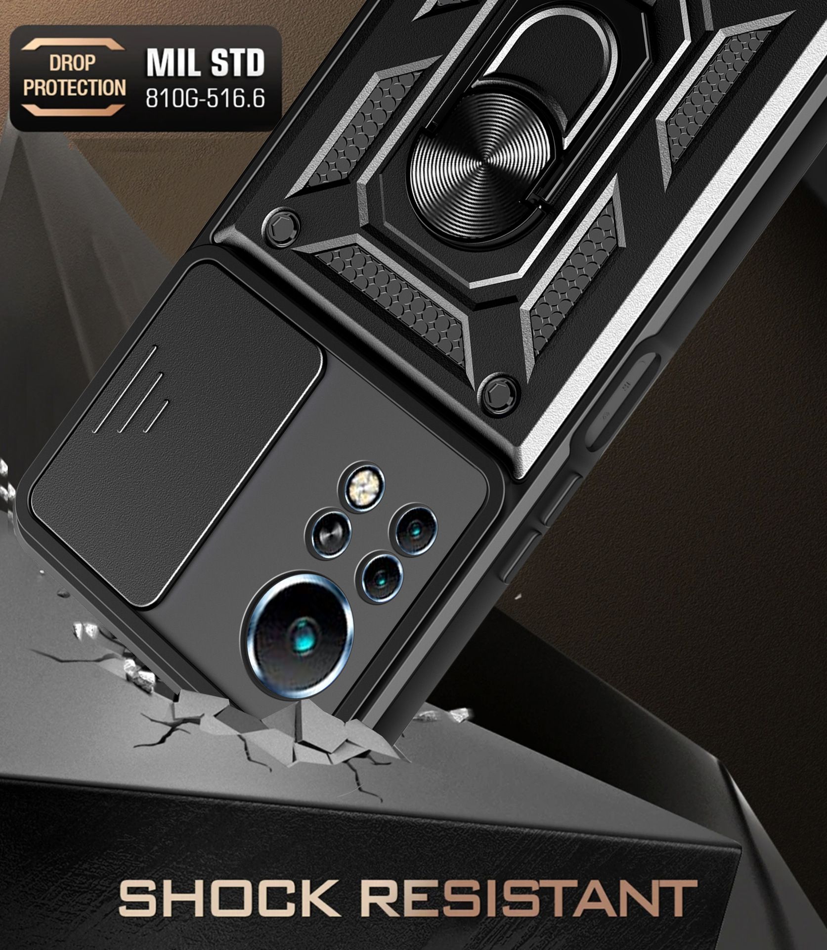 Infinix Note 11 Pro/Note 11S Phone Case with Sliding Camera Cover,Heavy Duty Rugged Military Grade Shockproof Built-in 360° Magnetic Stand Holder