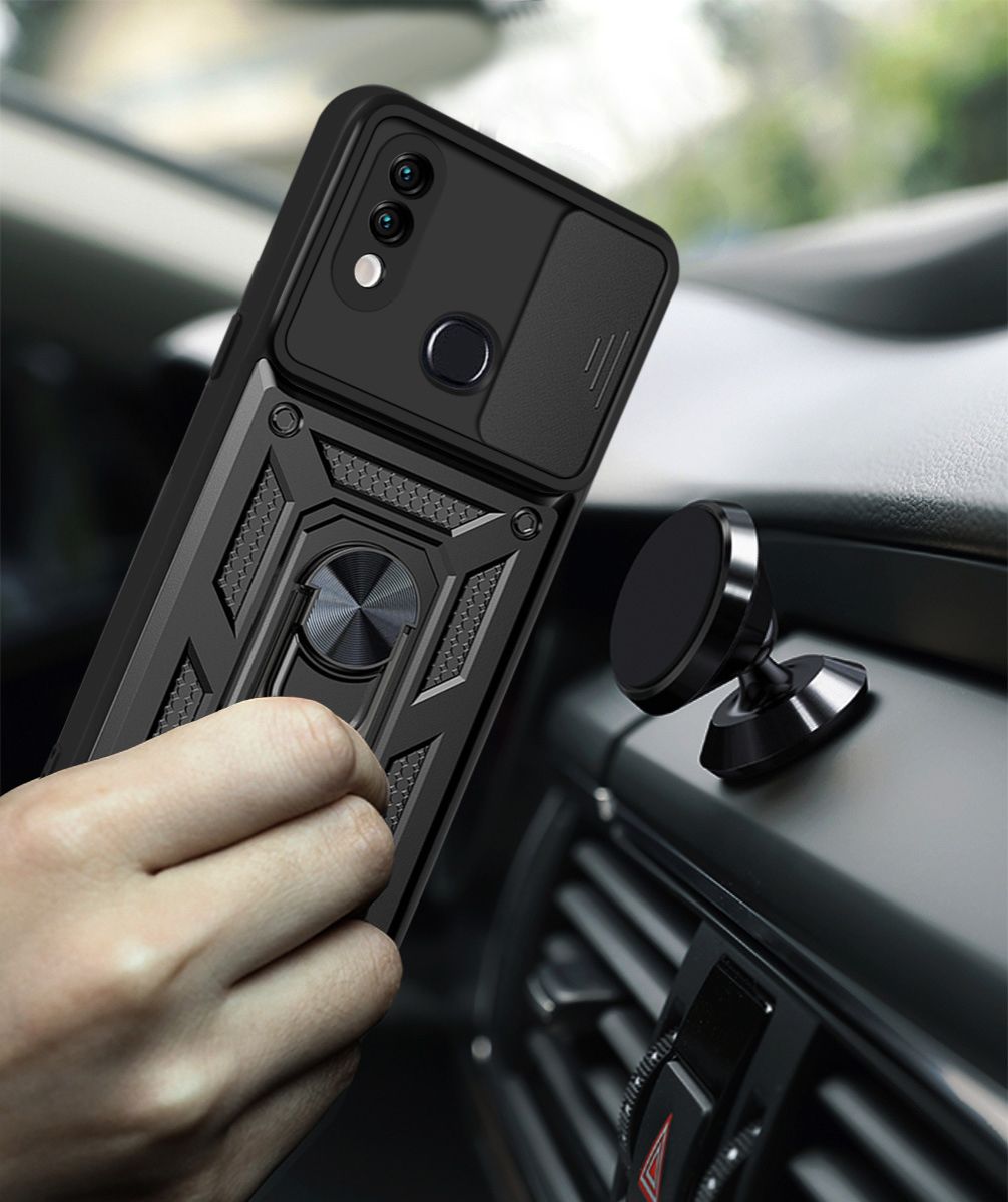 Samsung Galaxy A10S Phone Case with Sliding Camera Cover,Heavy Duty Rugged Military Grade Shockproof Built-in 360° Magnetic Stand Holder