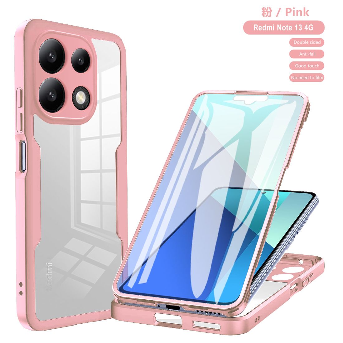 Phone Case for [Xiaomi Redmi Note 13 4G] 360 Degree Full Protection Transparent Back Cover Built-in Screen protector