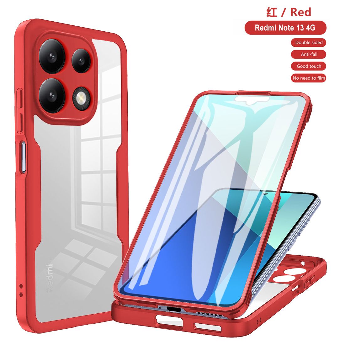 Phone Case for [Xiaomi Redmi Note 13 4G] 360 Degree Full Protection Transparent Back Cover Built-in Screen protector