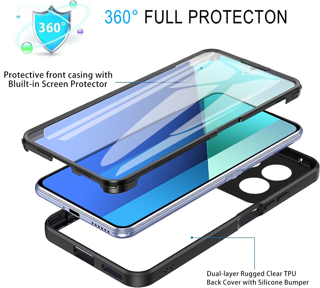 Phone Case for [Xiaomi Redmi Note 13 4G] 360 Degree Full Protection Transparent Back Cover Built-in Screen protector