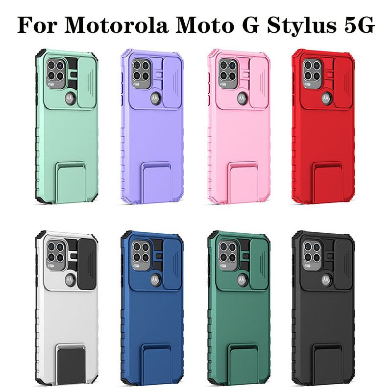 Phone Case For Motorola G Stylus 5G With Slide Camera Lens Cover Shockproof Armor Kickstand Case
