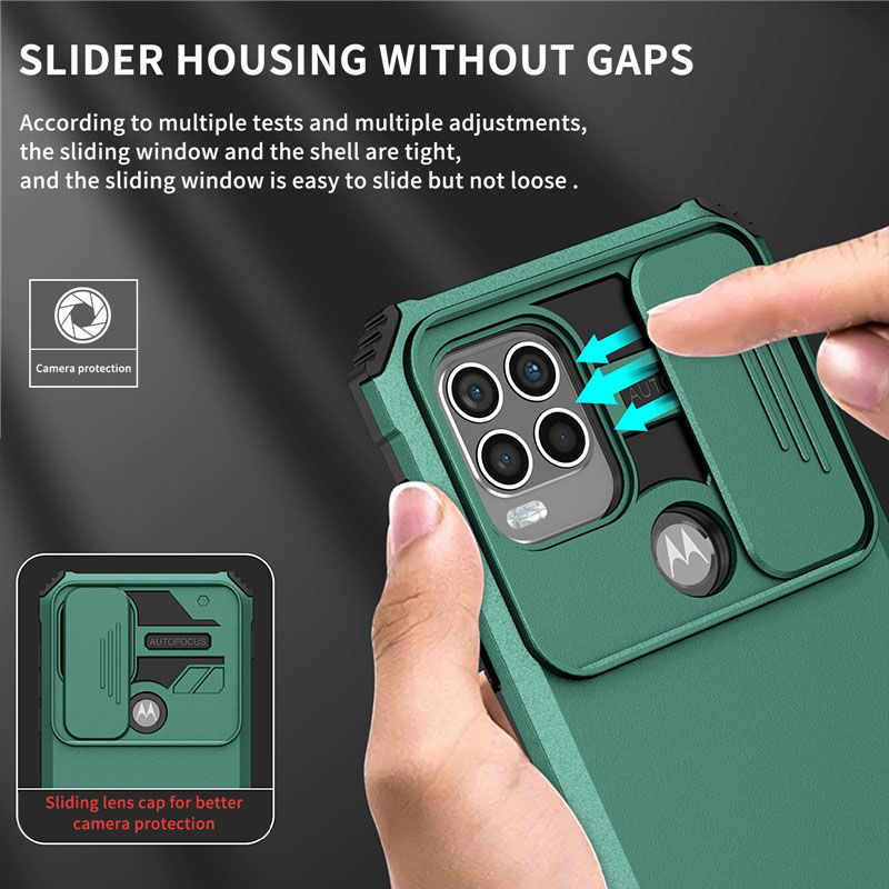 Phone Case For Motorola G Stylus 5G With Slide Camera Lens Cover Shockproof Armor Kickstand Case