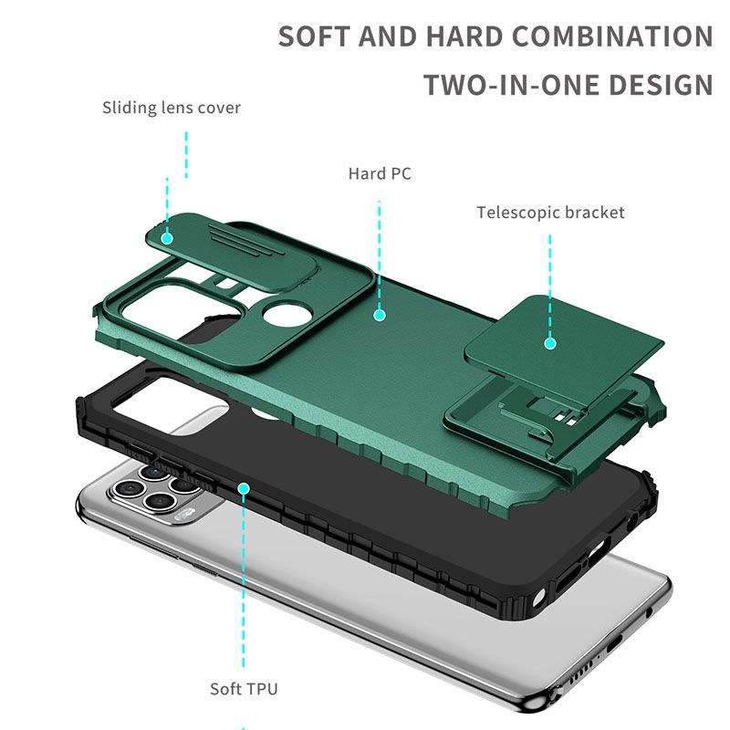 Phone Case For Motorola G Stylus 5G With Slide Camera Lens Cover Shockproof Armor Kickstand Case